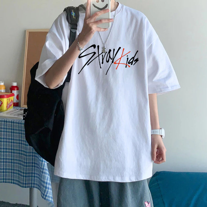 Stray Kids Harajuku Letter Print T-Shirt - Unisex Streetwear