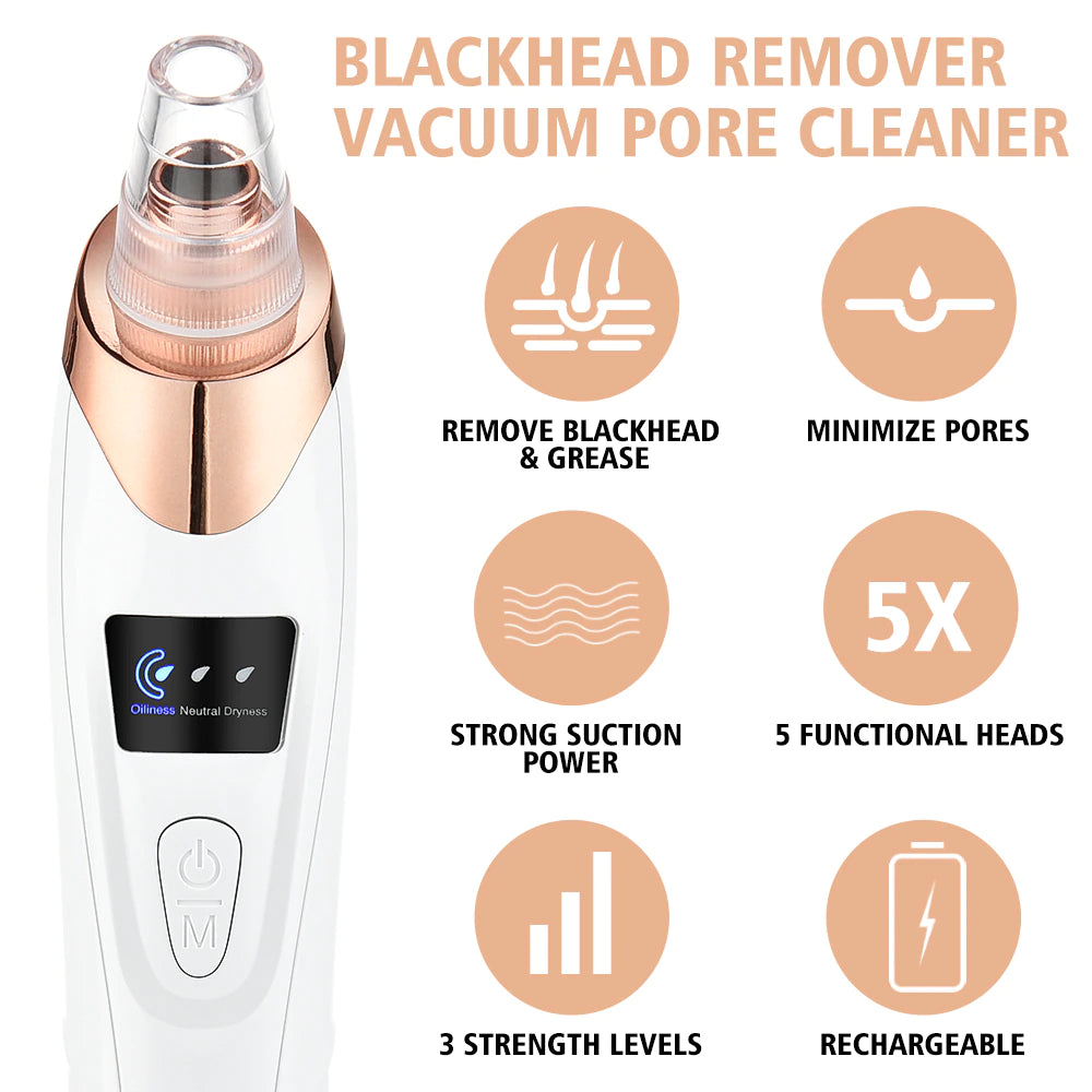 Electric Blackhead Remover Vacuum - Facial Deep Cleansing Pore Cleaner Machine for Acne, Black Spots, and Skin Care Tools