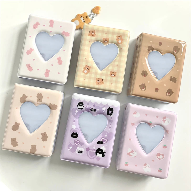 Kpop Cute Bear Photo Album: 3-Inch Love Heart Hollow Binder for Photocards