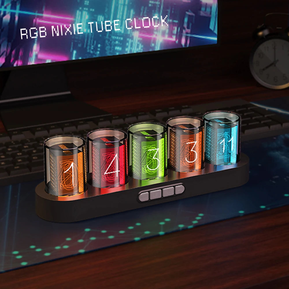 Digital Nixie Tube Clock with RGB LED Glows
