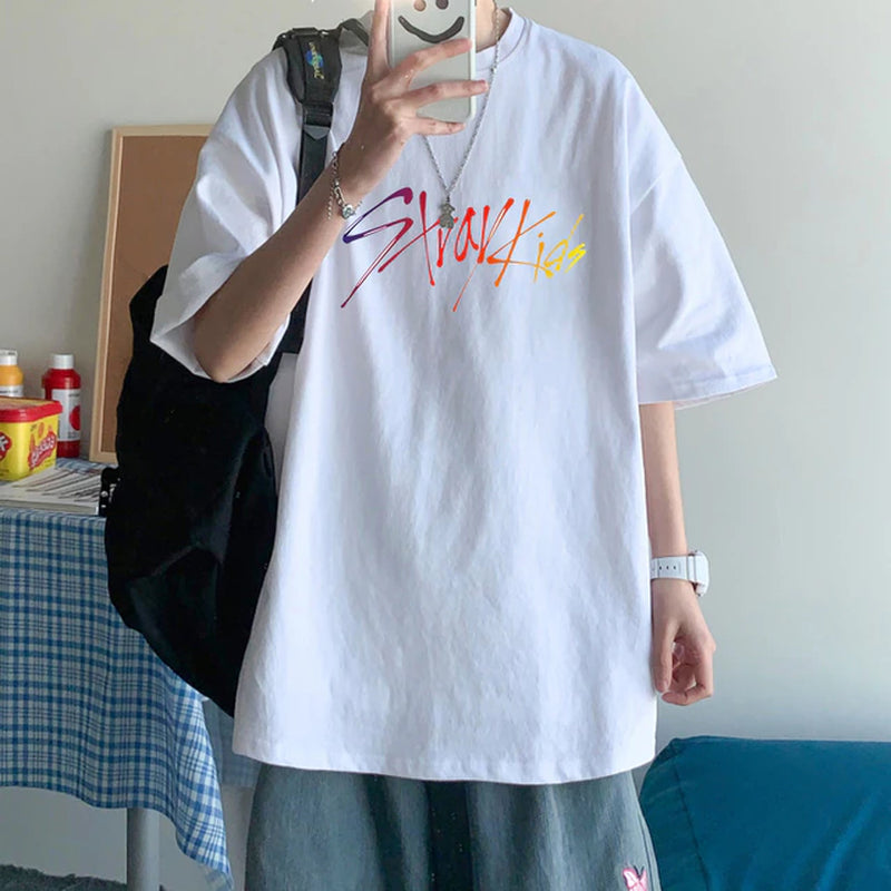 Stray Kids Harajuku Letter Print T-Shirt - Unisex Streetwear